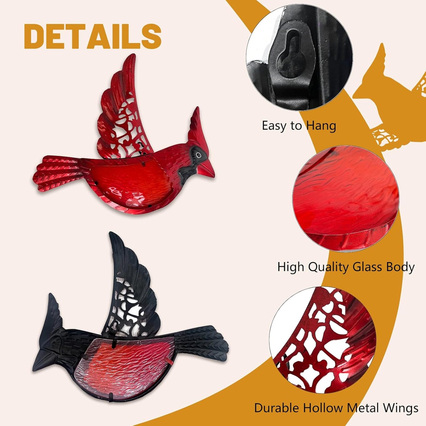 HONGLAND Metal Cardinal Wall Art 12inch Metal Birds Wall Sculpture Garden Decoration Outdoor Statue