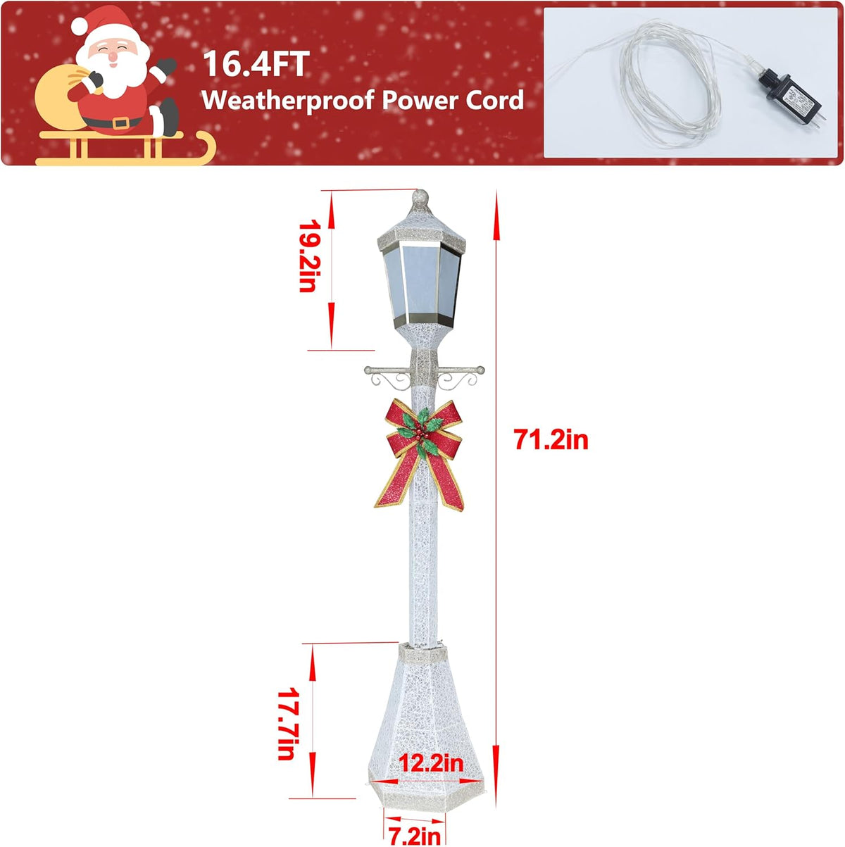 6FT Lighted Freestanding Lamp Post for Christmas Decoration, Pre-Lit Iridescent Post Lamp with 120