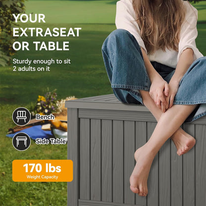 NUNU LAB 150 Gallon Outdoor Storage Box,Resin Large Sturdy Deck Box, Backyard Outside Storage Box