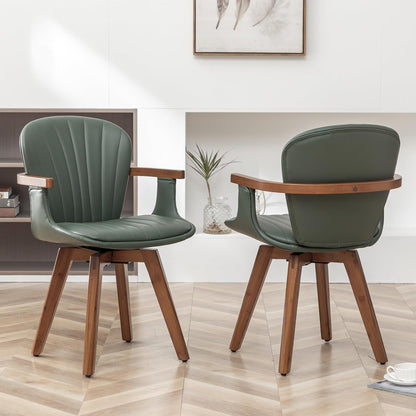 LUNLING Swivel Dining Chairs Set of 4, Mid Century Modern Green Faux Leather Kitchen Chairs with