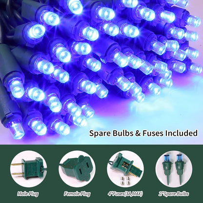 Blue Wide Angle LED Christmas Lights, 64.8 Ft 300 Count, Pack of 3 Strands 21.9 Ft 100 Lights UL