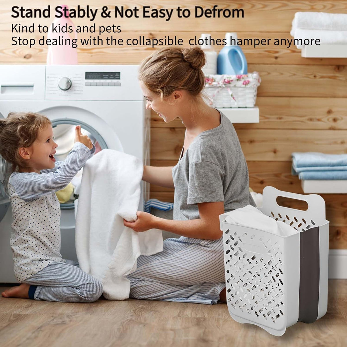 Plastic Collapsible Hanging Laundry Baskets with Carry Handle, Space-Saving Wall Hanging Laundry
