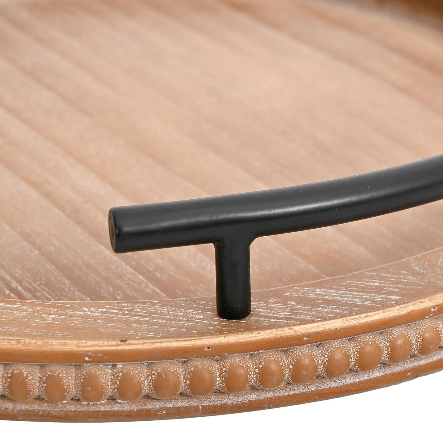 SwallowLiving Brown Wooden Beaded Serving Tray with Handle Decorative Rustic Tray for Coffee Table