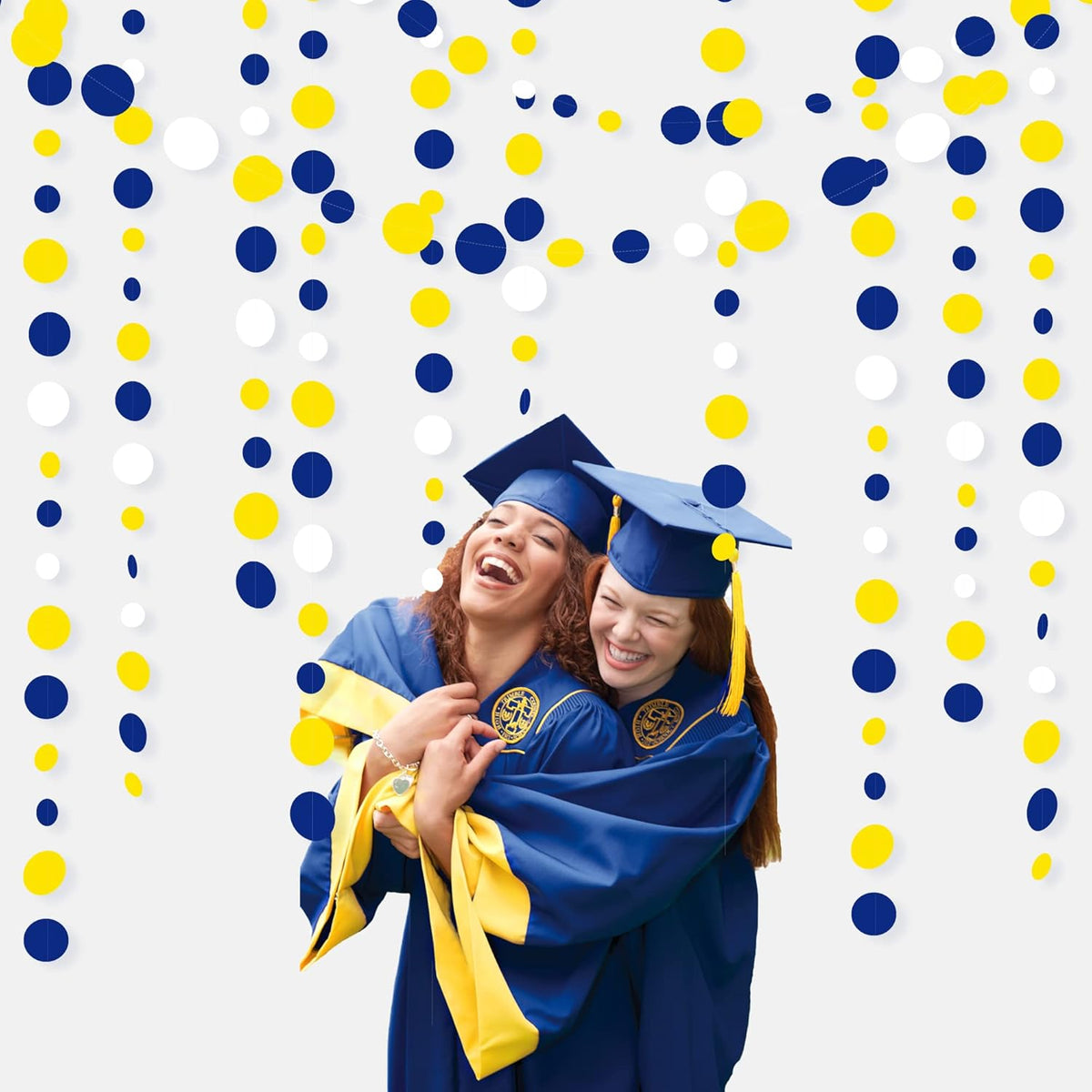 46Ft Navy Blue and Yellow Circle Dots Garland Royal Blue Yellow White Hanging Paper Polka Dot