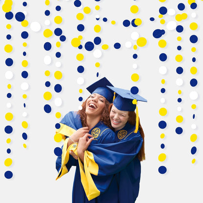 46Ft Navy Blue and Yellow Circle Dots Garland Royal Blue Yellow White Hanging Paper Polka Dot