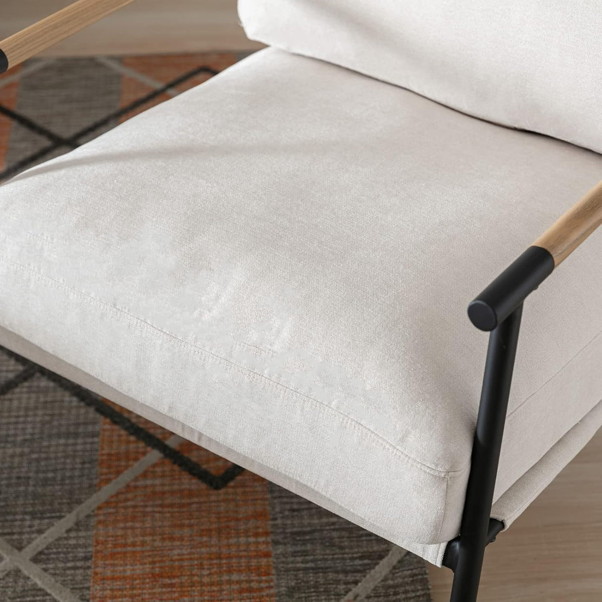 Mid-Century Accent Chair, Soft Armchair Chenille Fabric Lounge Chair with Black Metal Legs