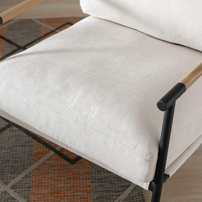 Mid-Century Accent Chair, Soft Armchair Chenille Fabric Lounge Chair with Black Metal Legs