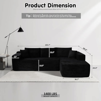 ovios 104" Cloud Sectional Couch with L-Shape Chaise,Modern Modular Sofa with Deep Seat