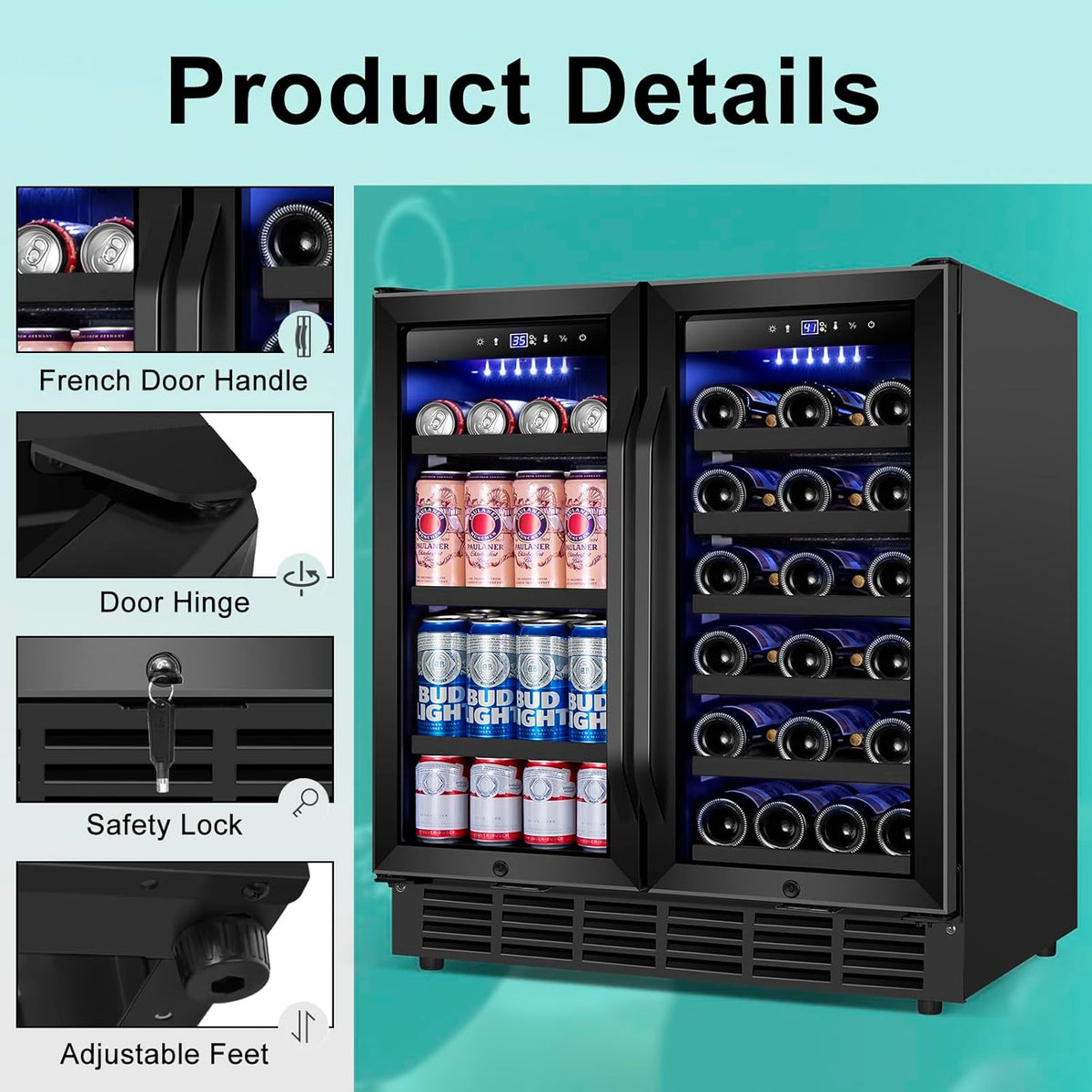 30'' Wine and Beverage Refrigerator, Upgrade Dual Zone Wine Cooler, 30 Inch Wine beverage Fridge