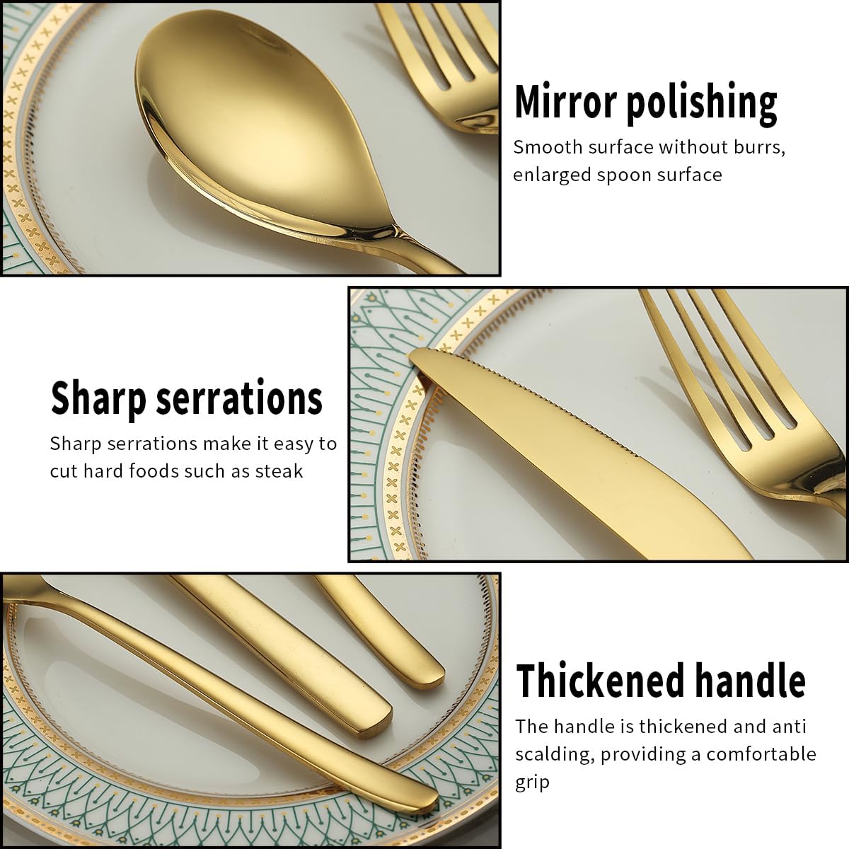 Berglander Gold Wedding Silverware Set 60pcs Service for 20, Titanium Plating Stainless Steel