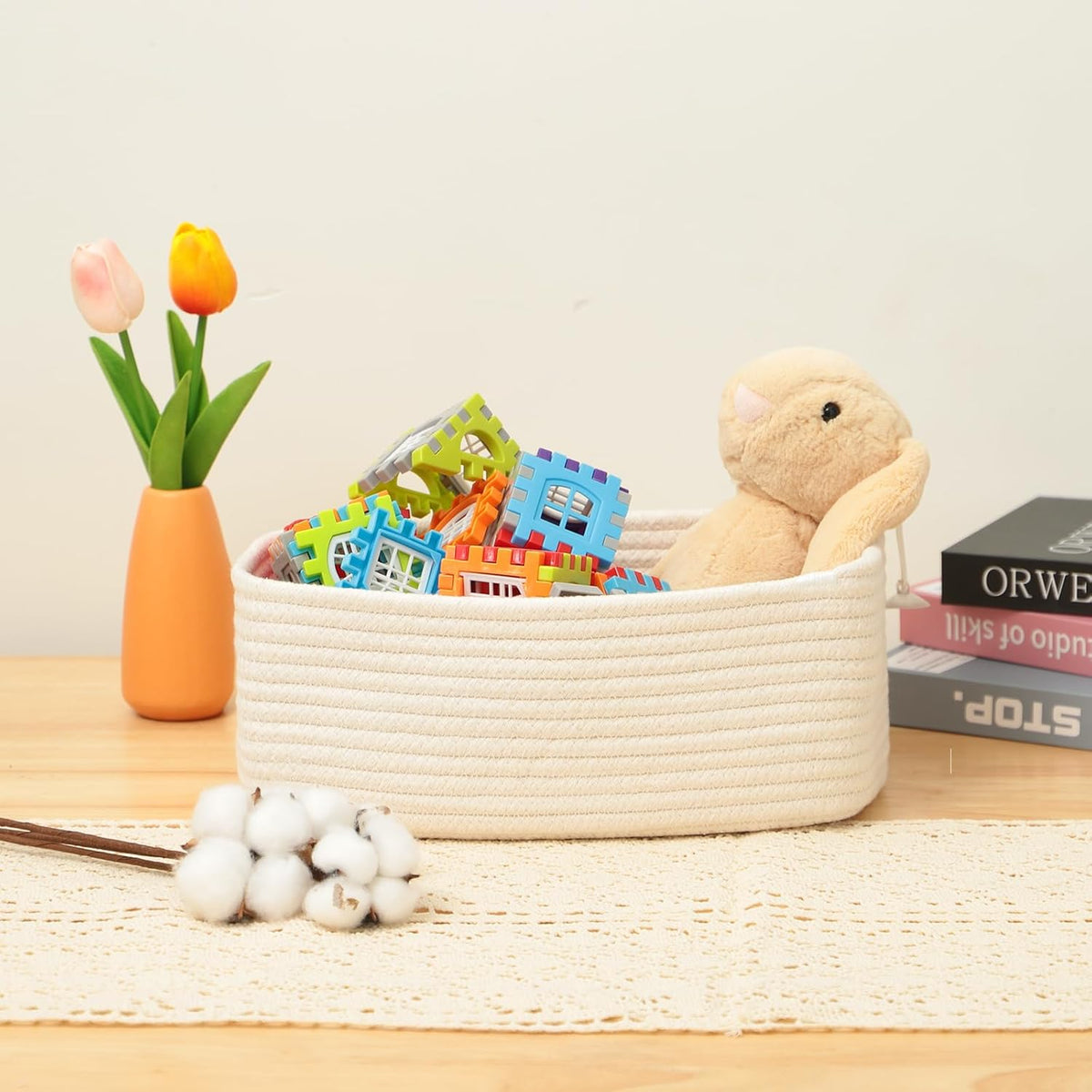 Small Storage Baskets for Organizing | Closet Organizer Bins | Shelf Toy Basket | Woven Rope