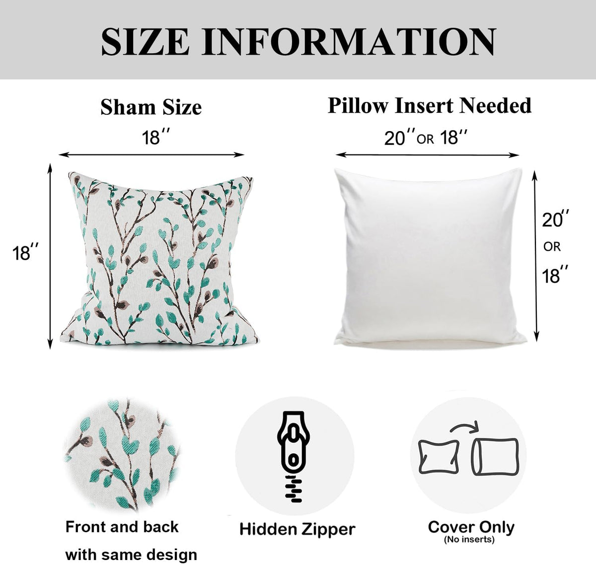 YOUR SMILE Classical Embroidery Jacquard Green Square Decorative Throw Pillow Case Cushion Cover