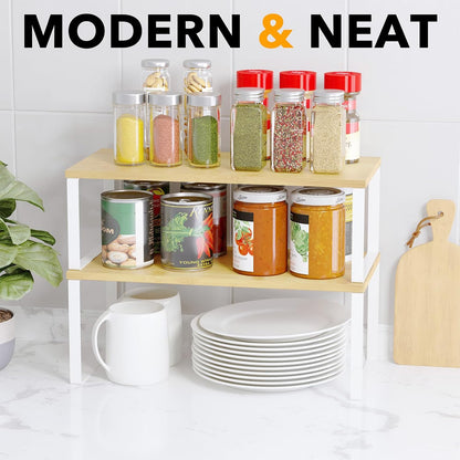 SpaceAid Cabinet Shelf Organizers 2 Pack, Kitchen Counter Rack Shelves Riser, Stackable Expandable