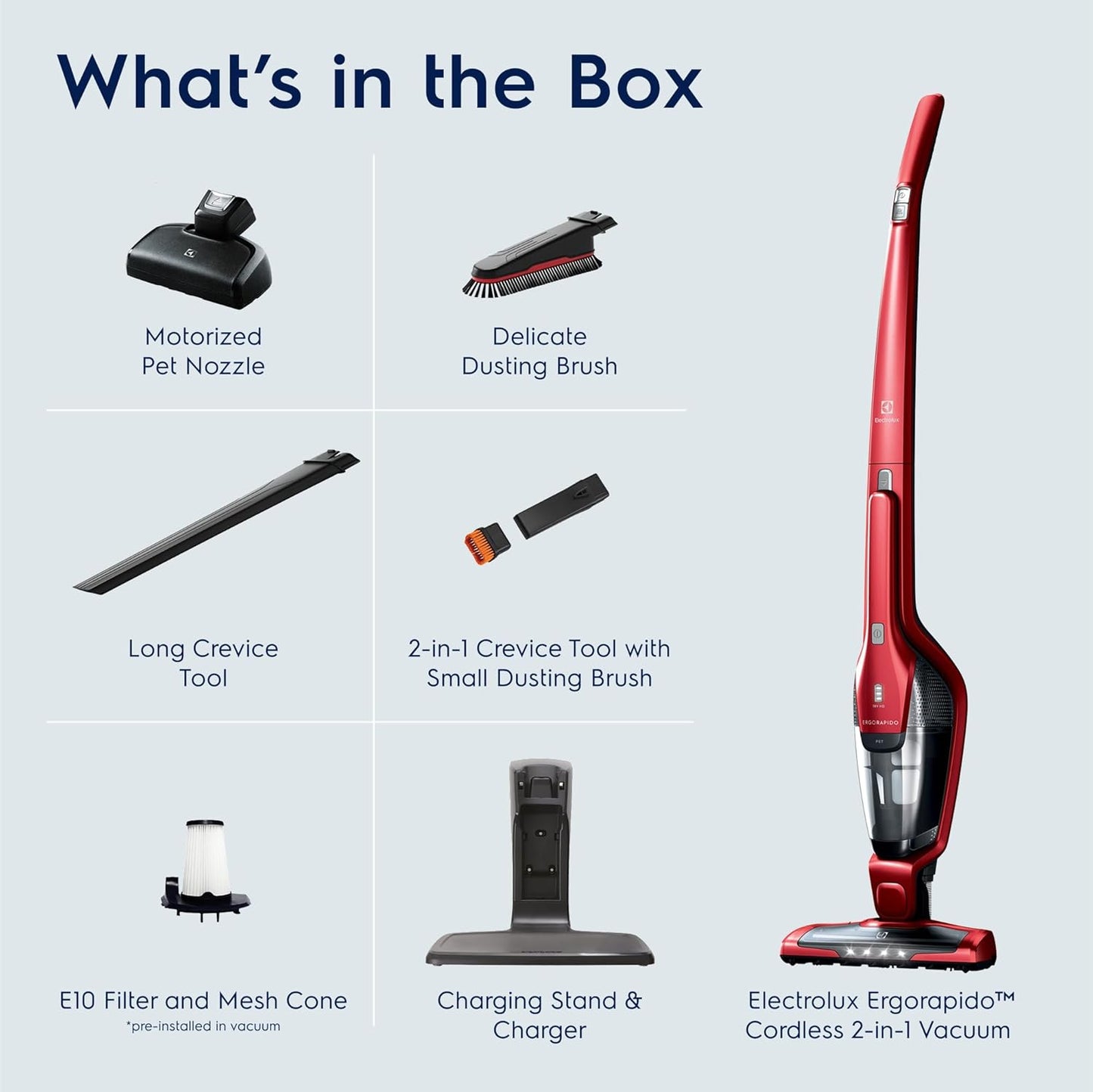 Electrolux Ergorapido Pet Cordless 2-in-1 Vacuum Cleaner with Motorized Pet Nozzle for Easy Pet