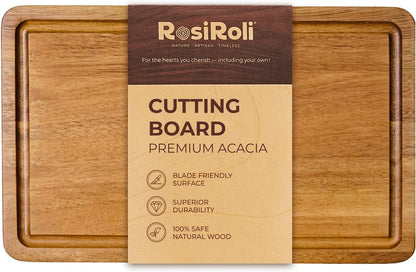Acacia Wood Cutting Board for Kitchen - 0.8 inch Thick Wood Charcuterie Cheese Board with Side