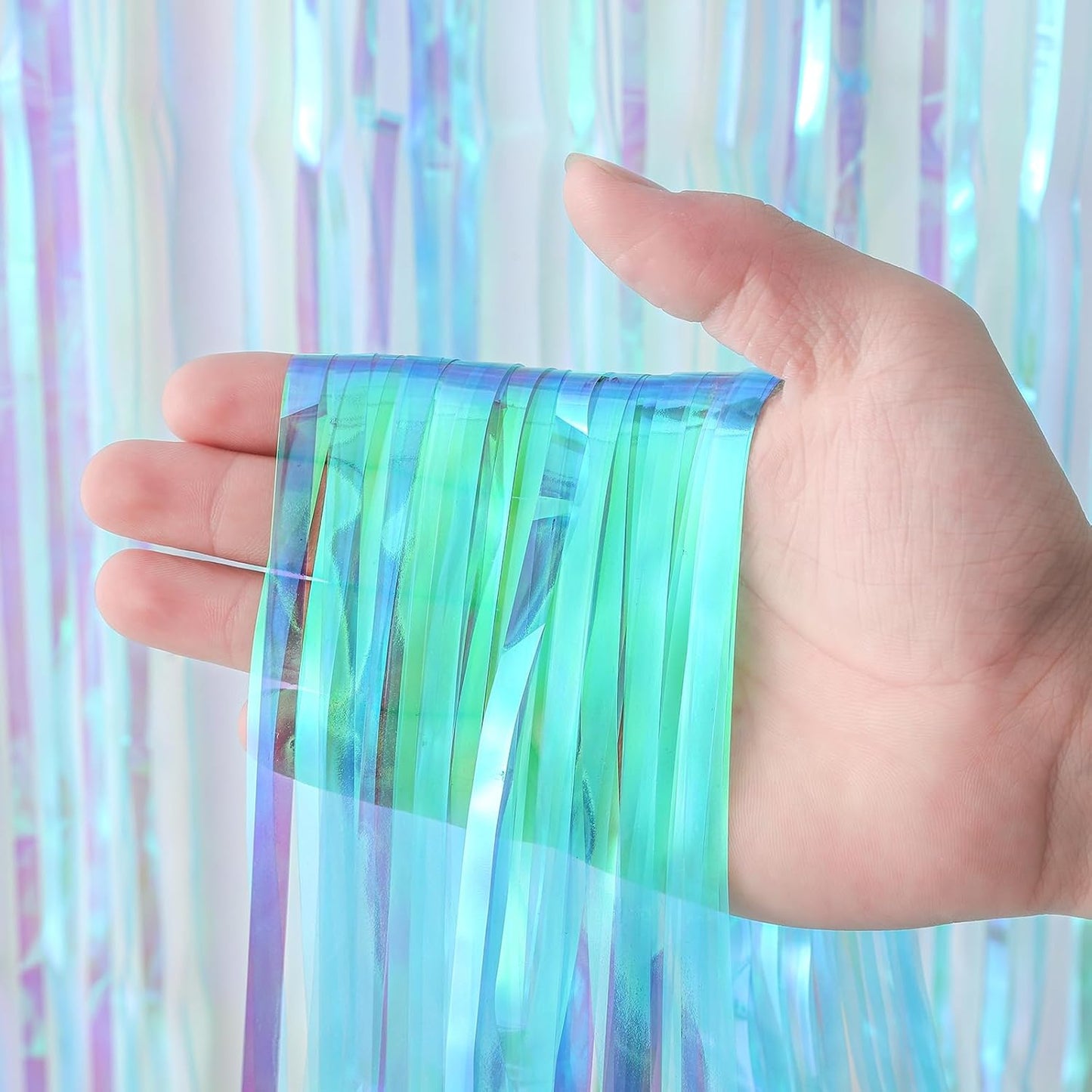 3 Pack 3.3x8.2 Feet Neon Iridescent Foil Fringe Backdrop Curtains, Tinsel Streamers Birthday Party