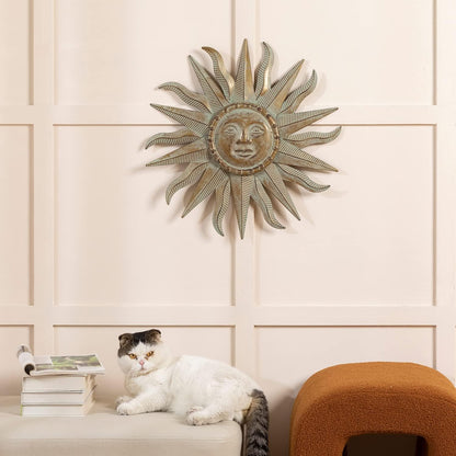 TICKCACY Metal Sun Wall Art Decor Sculpture, 3D Sun Wall Art Decoration Hanging for Outdoor Indoor