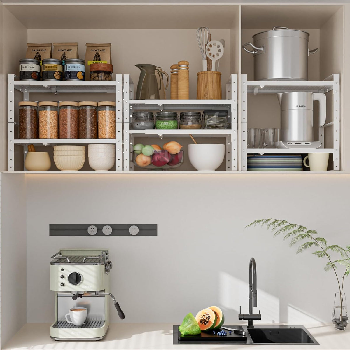 Expandable,Adjustable & Stackable Spice Rack, Cabinet Kitchen Countertop Shelf Organizer,Metal