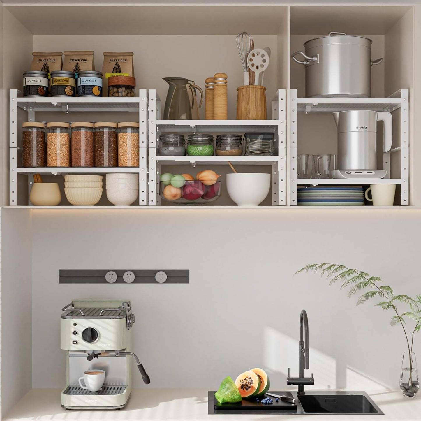 Expandable,Adjustable & Stackable Spice Rack, Cabinet Kitchen Countertop Shelf Organizer,Metal