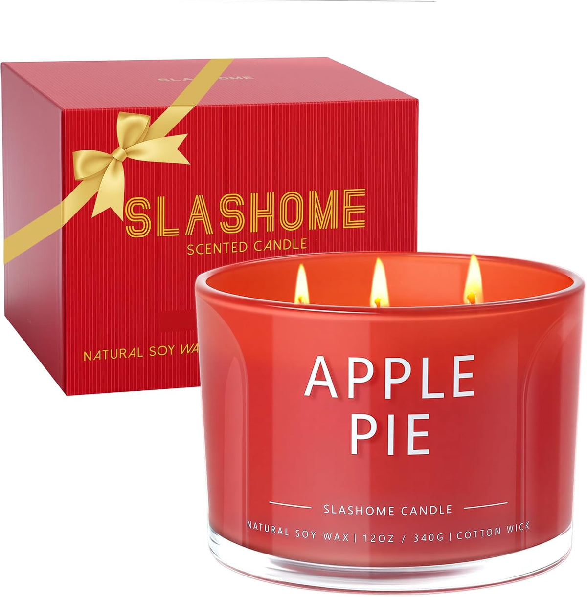 Apple Pie Fall Candle, Large 12oz 3 Wick Luxury Candle, Elegant Autumn Gift for Women & Men, 60+