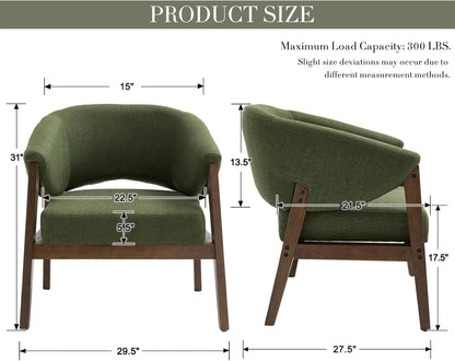 Mid-Century Modern Accent Chair, Comfy Barrel Armchair with Wide Seat, Upholstered Lounge Chair