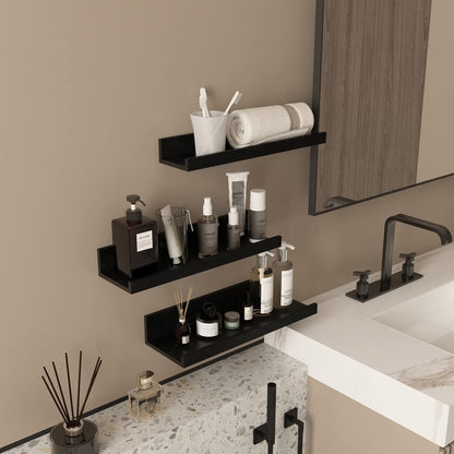 Giftgarden 16 Inch Black Floating Shelves for Wall Mount, Woodgrain Wall Shelf Ledge for Bathroom