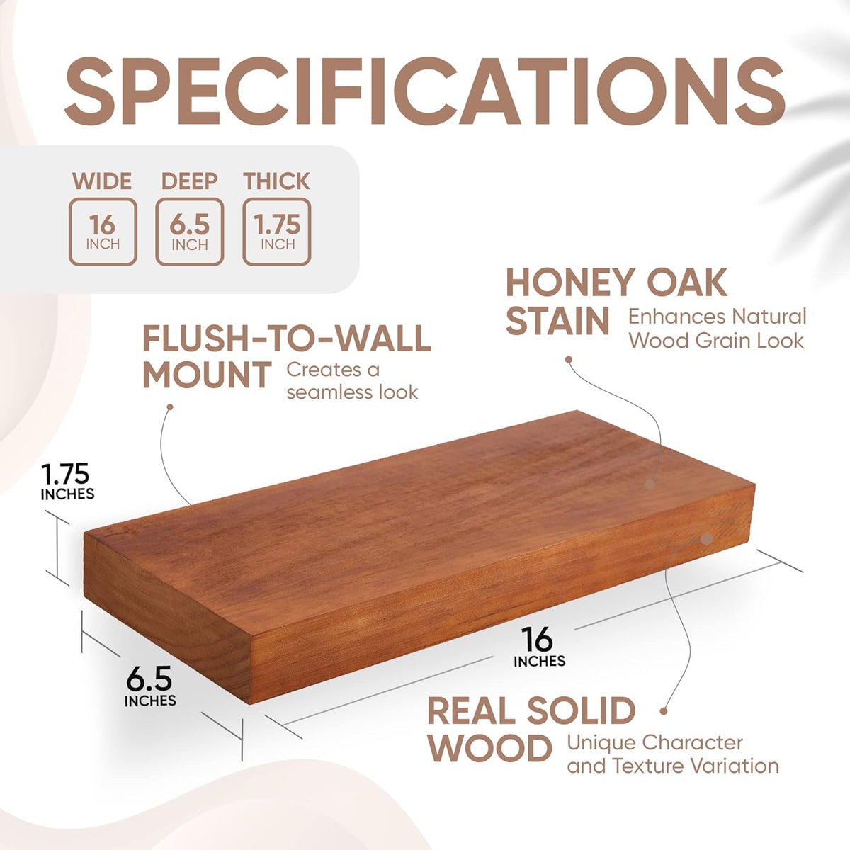 Homeforia 16 inch Oak Floating Shelf, High End Solid Real Wood 16inch Small Floating Shelves for