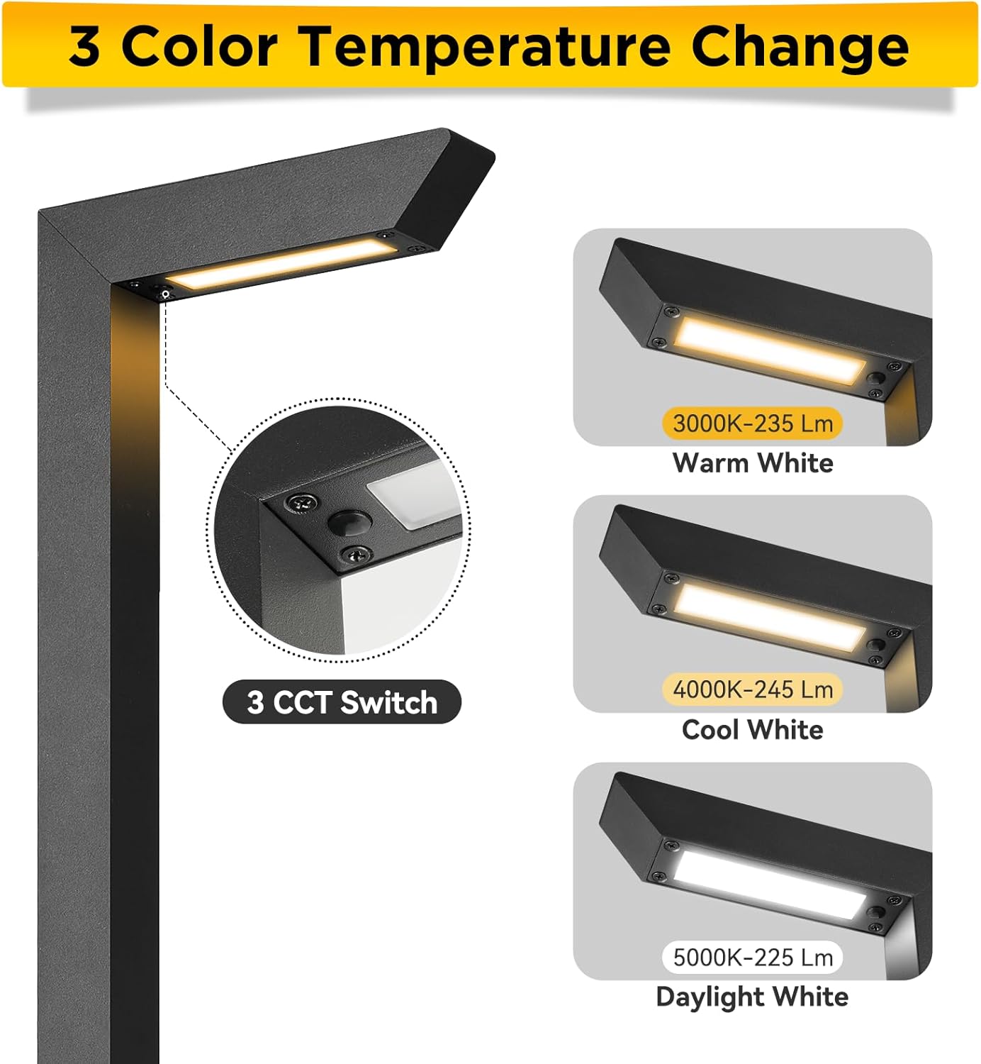 Gardencoin 3CCT LED Low Voltage Landscape Pathway Light, 12V Premium 3000K/4000K/5000K Selectable