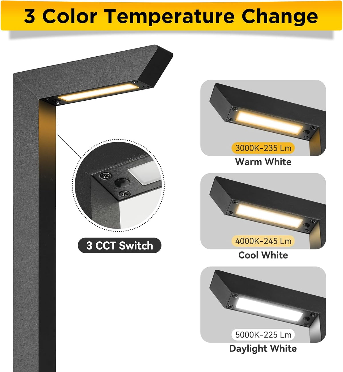 Gardencoin 3CCT LED Low Voltage Landscape Pathway Light, 12V Premium 3000K/4000K/5000K Selectable