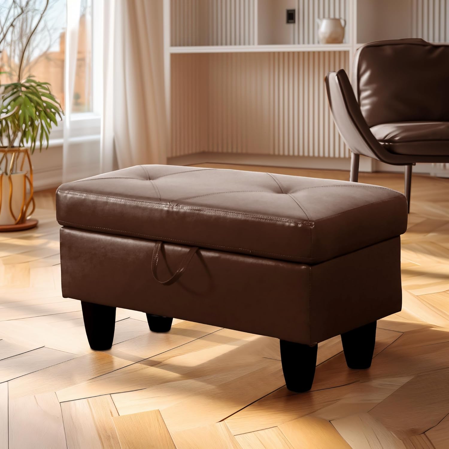 Ottoman Rectangular Storage Ottoman Bench, Faux Leather Footrest, Coffee Table, Stool Footstool