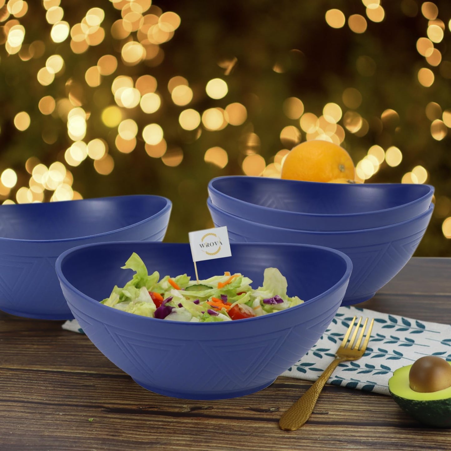 65oz Large Salad Bowls Deep Blue - Wheat Straw Serving Bowls Set of 4 - Unbreakable Serving Bowls
