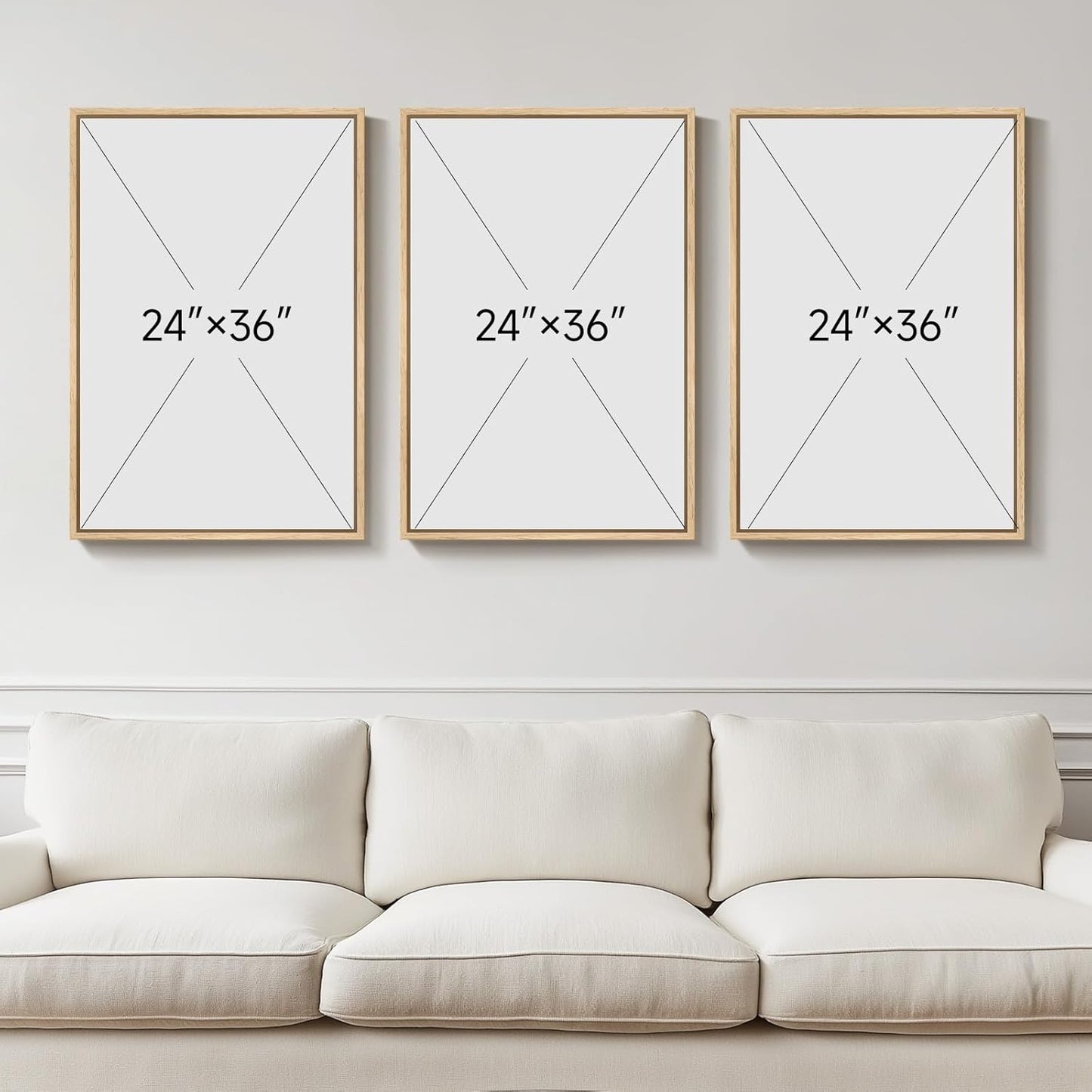 Large Framed Sage Green Abstract Wall Art for Living Room, 3 Piece Green and Gold Canvas Prints