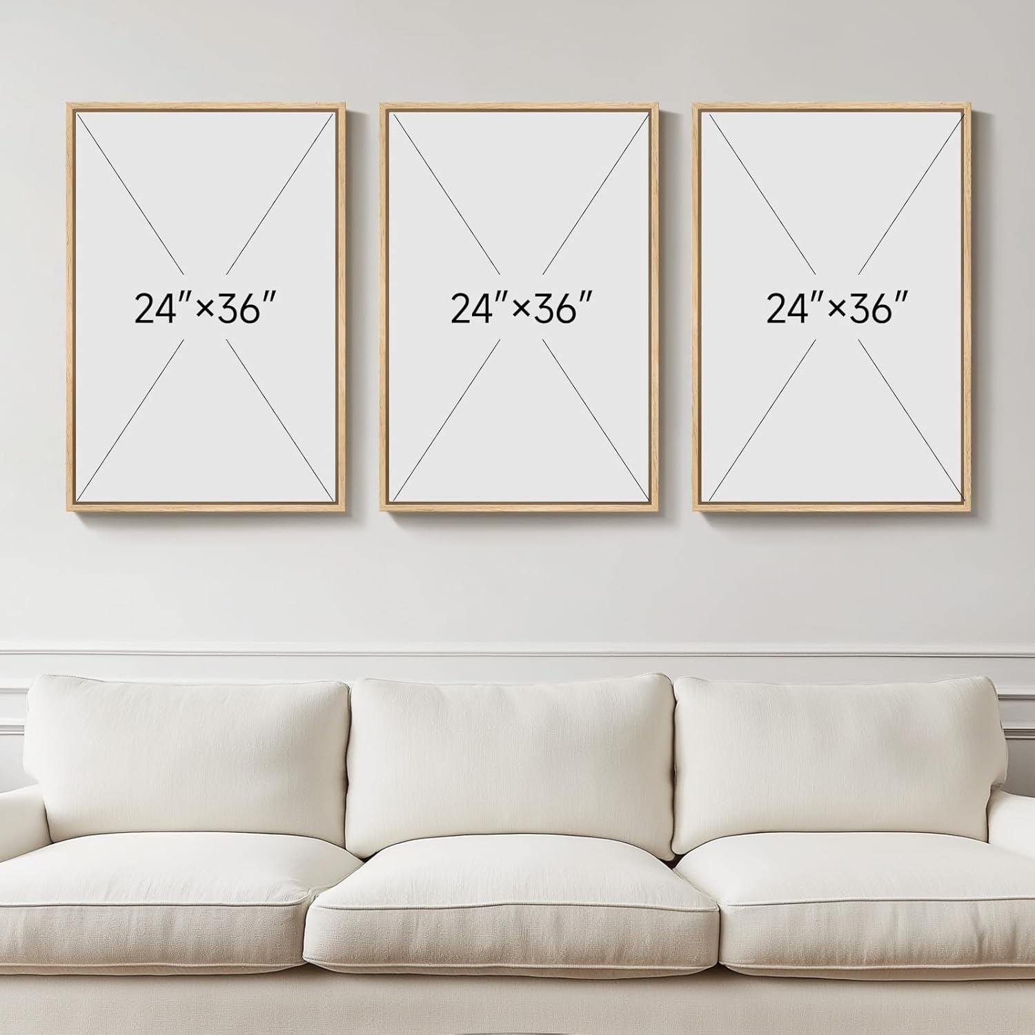Large Framed Sage Green Abstract Wall Art for Living Room, 3 Piece Green and Gold Canvas Prints
