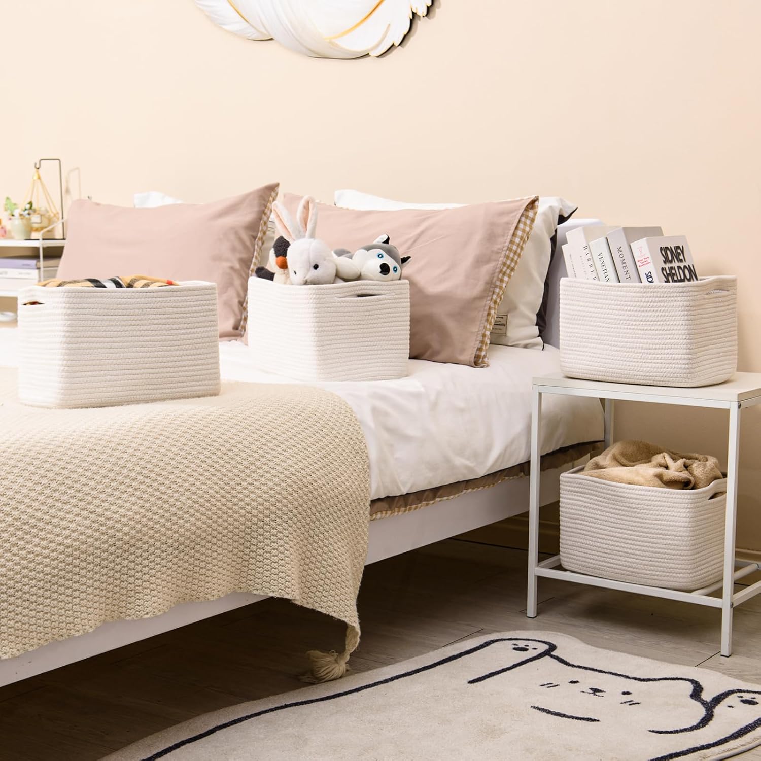 Storage Baskets for Organizing, Woven Basket for Storage, Storage Baskets Bin for Shelves, Cotton