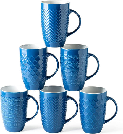 AmorArc Extra Large Coffee Mugs Set of 6, 20oz Ceramic Tall Coffee Mugs Set with Textured Geometric