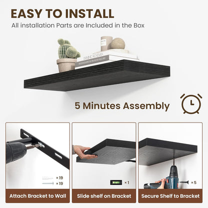 48 Inch Floating Shelves, 12 Inch Deep Floating Shelves for Wall, Floating Shelf with Invisible