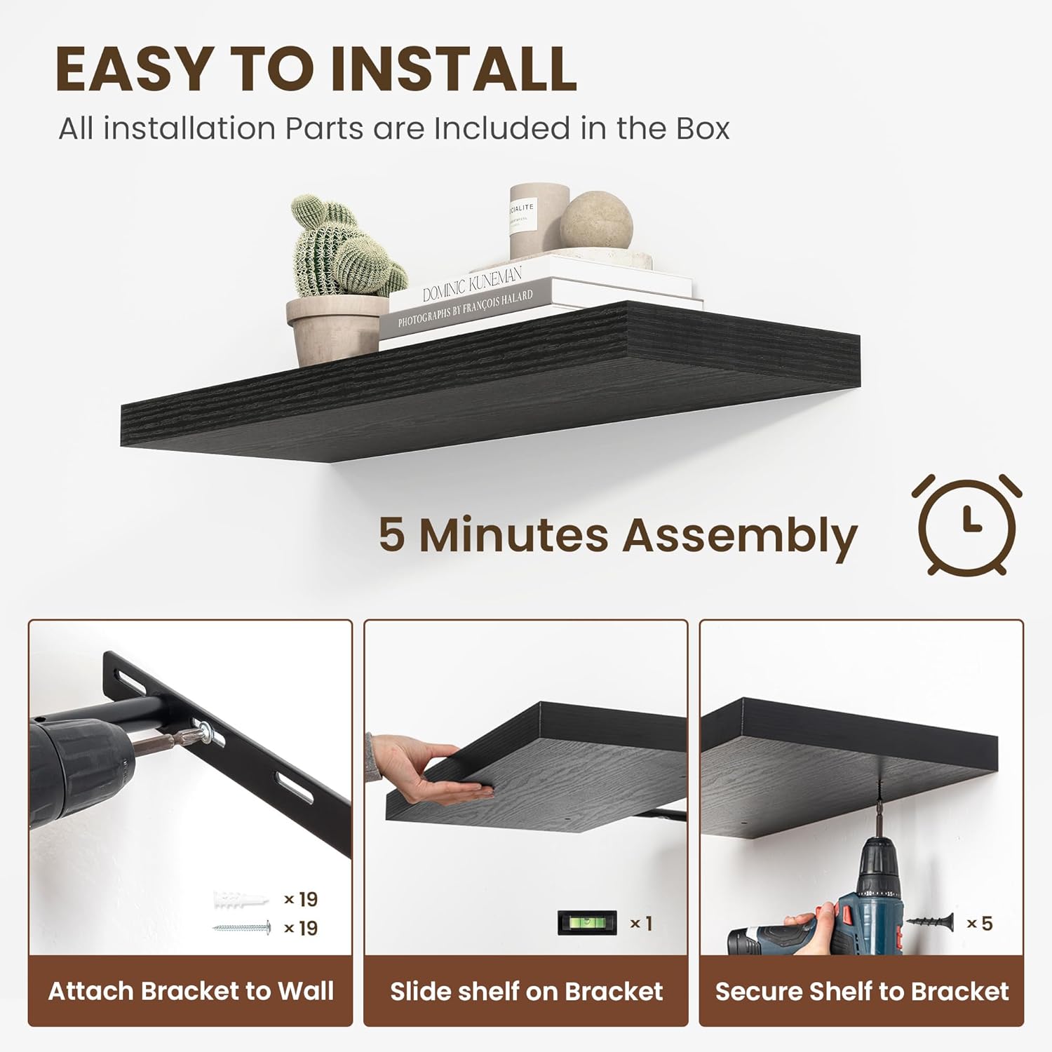 36 Inch Floating Shelves, 12 Inch Deep Floating Shelves for Wall, Floating Shelf with Invisible
