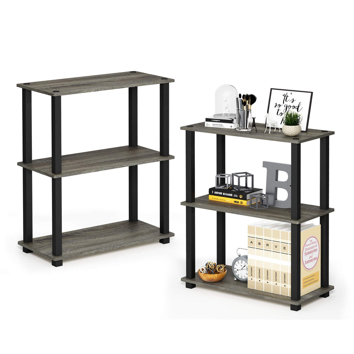 Furinno TURN-S-TUBE Storage Shelves Set of 2, 3-Tier Book Shelf, Corner Shelf, Toolless Open
