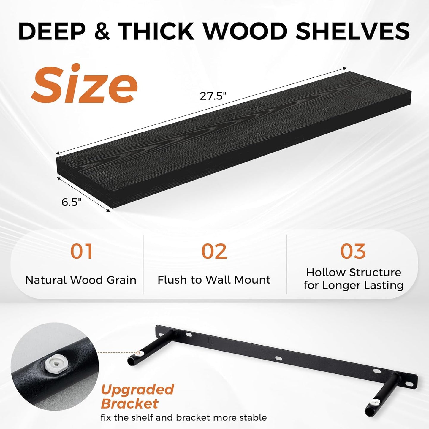 Fun Memories Floating Shelves for Wall, 27.5" Rustic Wood Deep Wall Mounted Shelves with Invisible