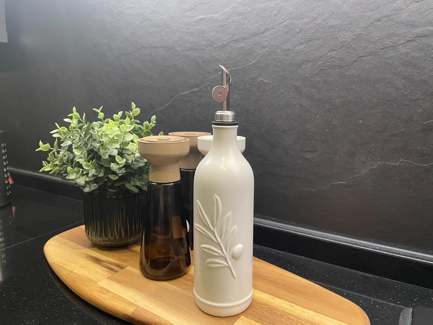 20 Oz Ceramic Olive Oil Dispenser Bottle, with Stainless Steel Spout & Funnel, Ideal for Oil