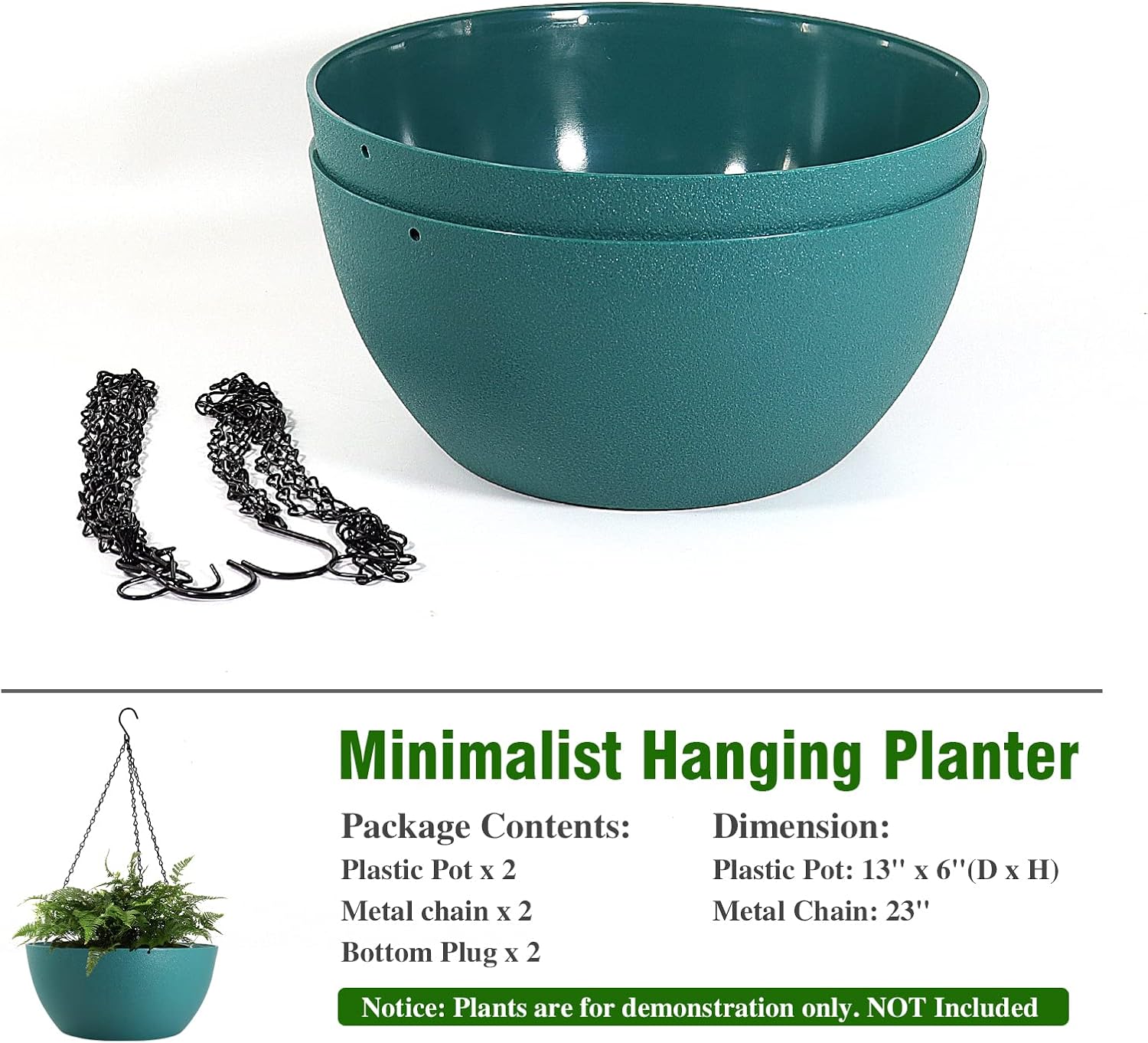 WOUSIWER 13 inch 2 Pack Large Hanging Planters for Indoor Outdoor Plants with Drainage Holes and