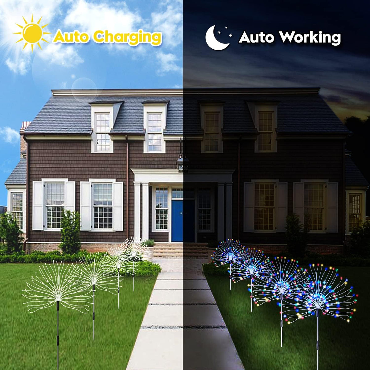 Outdoor Solar Garden Lights, 4 Pack 120 LED Copper Wire Waterproof Garden Fireworks Lamp with