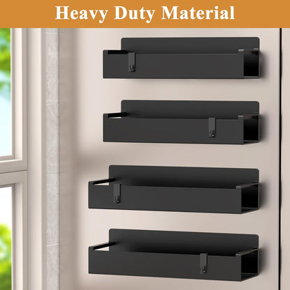 4 Pack Magnetic Spice Rack Organizer for Refrigerator and Oven, Matt Black Fridge Organizers and