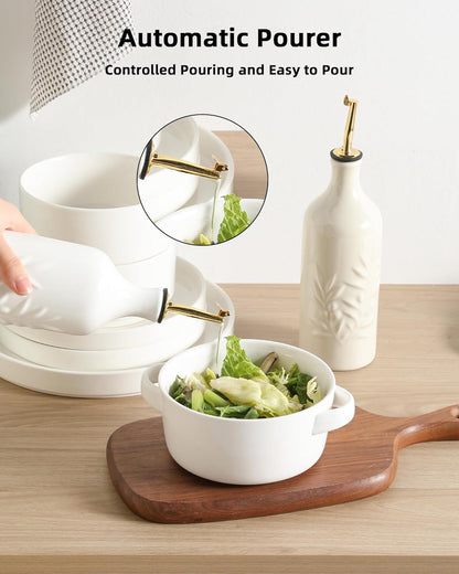 Sweejar Ceramic Olive Oil Dispenser Bottle 20 Oz Relief Opaque Oil Cruet Protects To Reduce