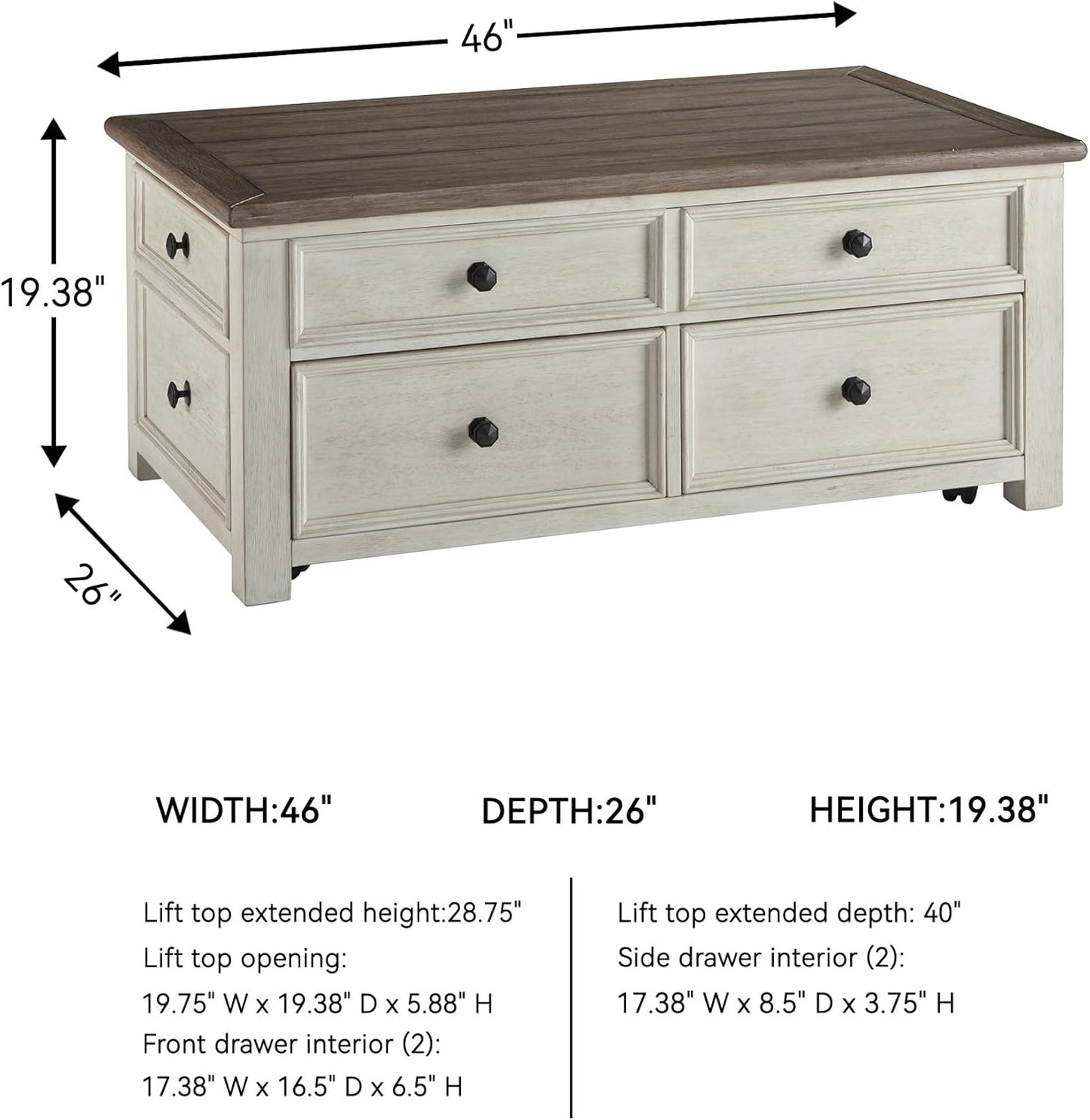 Signature Design by Ashley Bolanburg Farmhouse Lift Top Coffee Table with Drawers, Antique Cream &