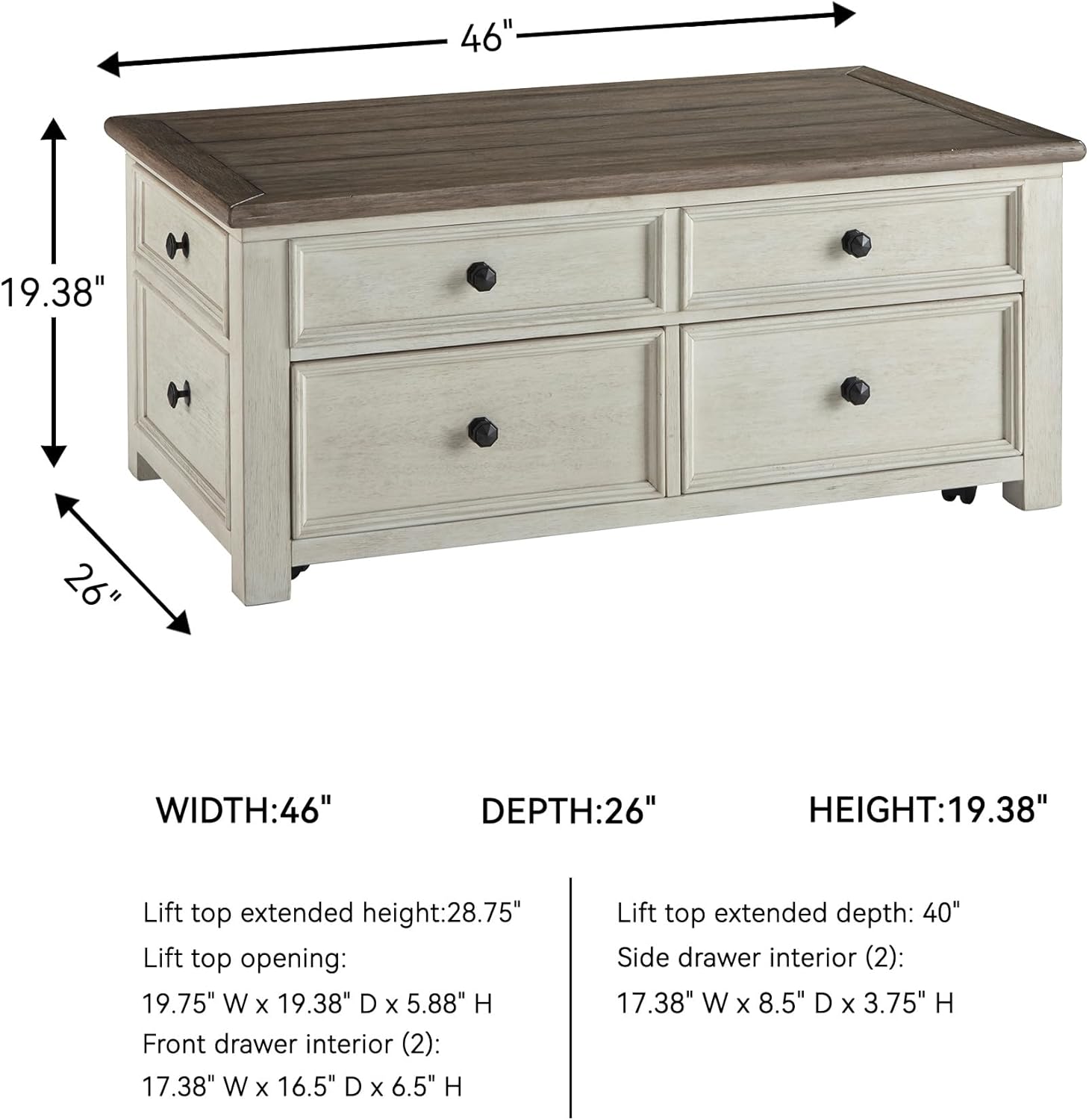 Signature Design by Ashley Bolanburg Farmhouse Lift Top Coffee Table with Drawers, Antique Cream &