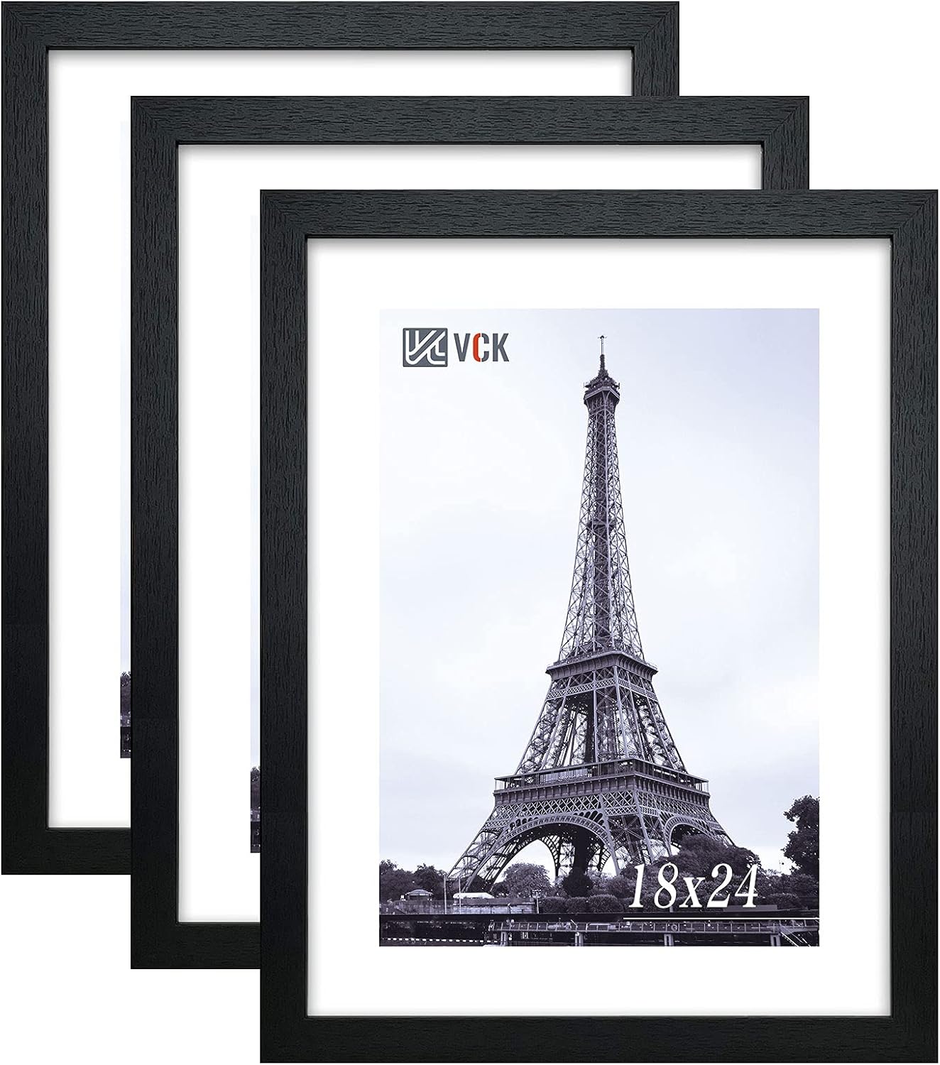 VCK 18x24 Poster Frames 3 Pack Black MDF Wood and Polished Plexiglass Frame,Display Pictures in