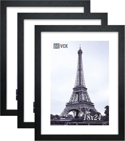 VCK 18x24 Poster Frames 3 Pack Black MDF Wood and Polished Plexiglass Frame,Display Pictures in