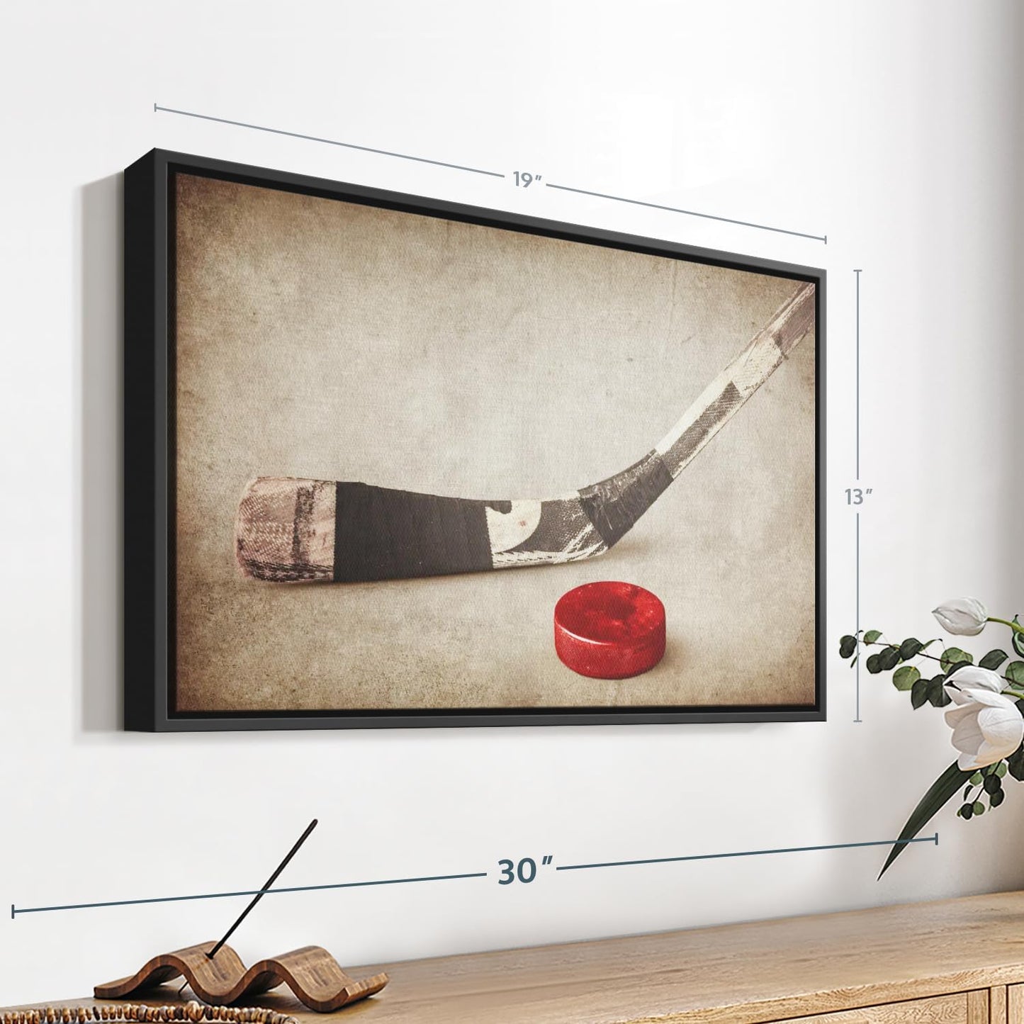 Elephant Stock Vintage Ice Hockey Wall Art - Horizontal Framed Canvas - 1-Piece Hallway Wall Decor