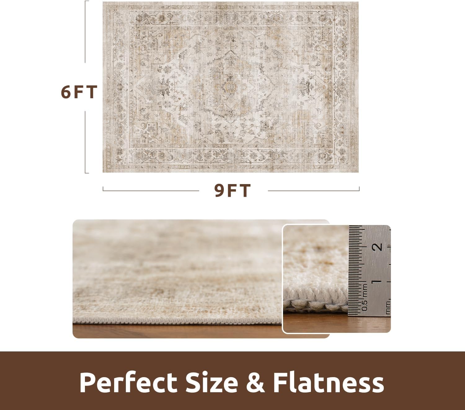 AMOAMI-Area Rug 6X9 Rugs for Living Room-Vintage Soft Beige Rugs for Bedroom-Non Slip